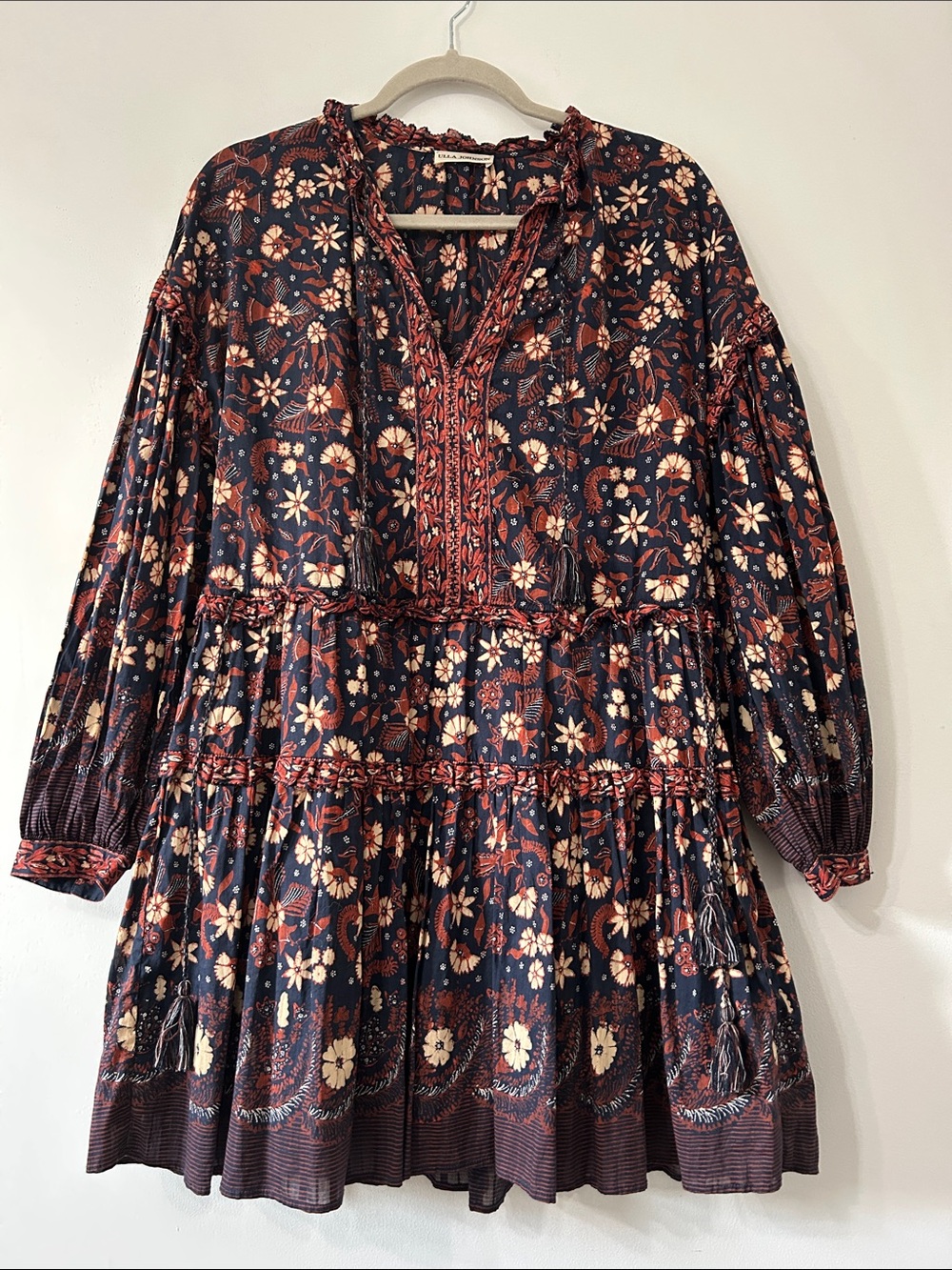 Ulla Johnson Marigold Dress Floral Mini Bohemian Tassel Tiered Babydoll Size 4